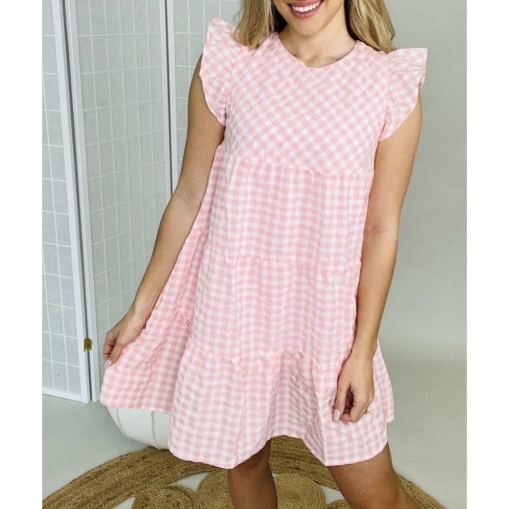 Kori Plus Boutique Pink Seersucker Gingham Check Dress